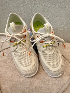 Sperry Cream Mesh Sneakers with Neon Orange & Neon Yellow Accents